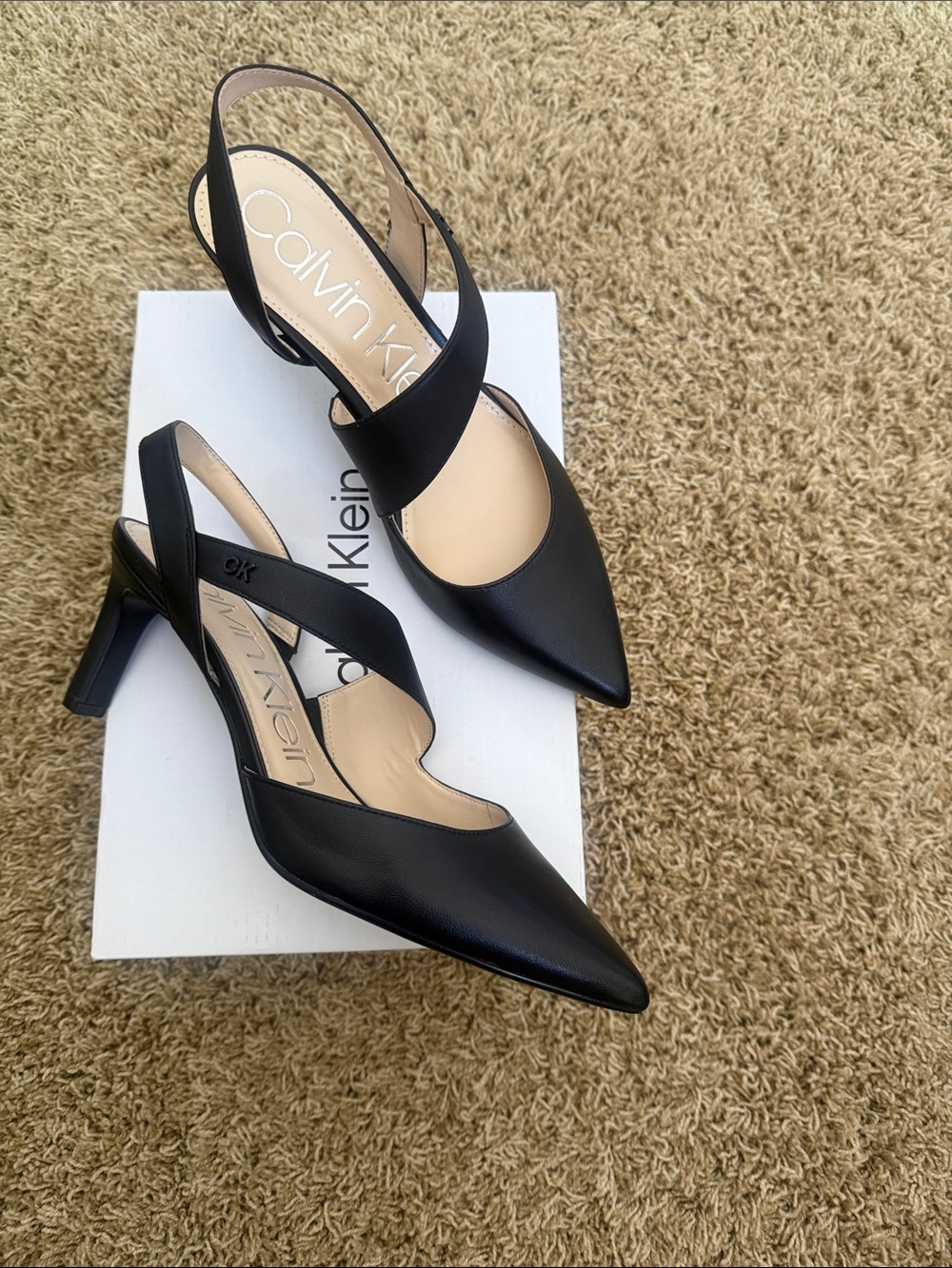 Calvin Klein Black Pointed-Toe Crisscross Slingback Heels